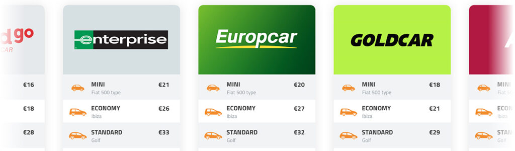 Compare car hire Europcar, Goldcar, Sixt